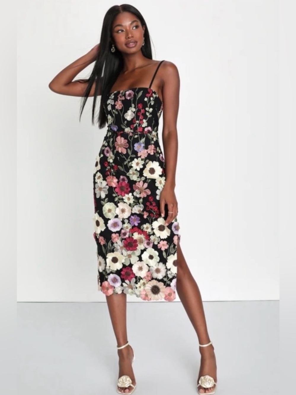 NWT Lulus 3D mini black floral dress